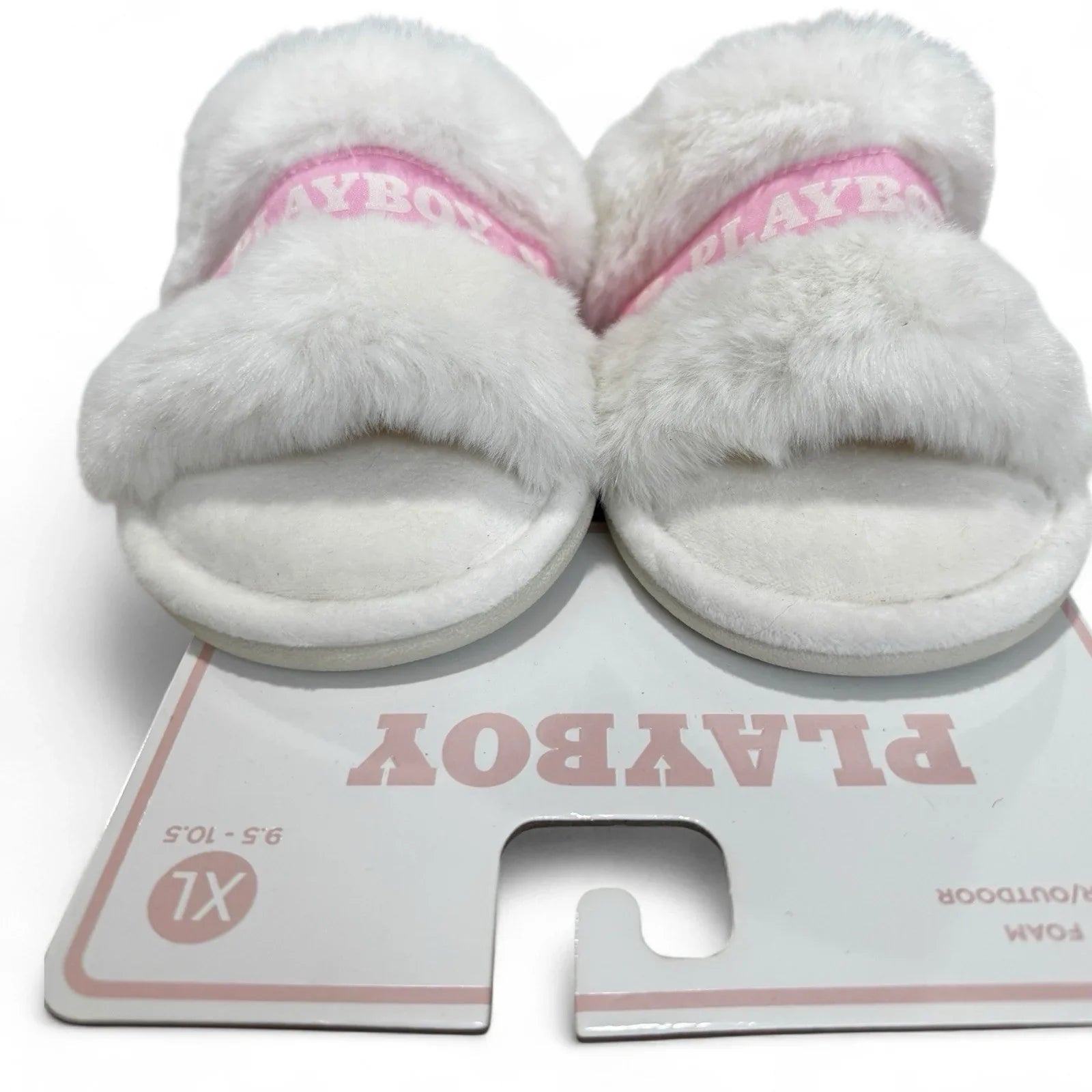 Playboy Pink & White Slippers Memory F Indoor/outdoor Soles Women's Sz 9.5-10.5 - Trendiez U ♥ 