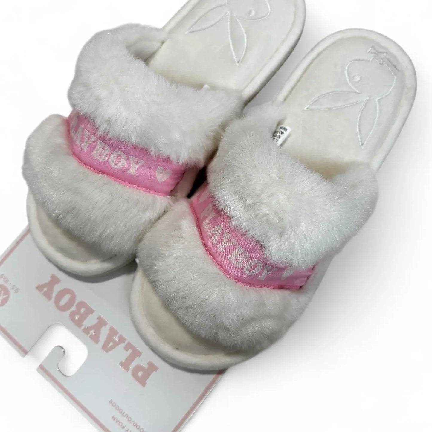 Playboy Pink & White Slippers Memory F Indoor/outdoor Soles Women's Sz 9.5-10.5 - Trendiez U ♥ 