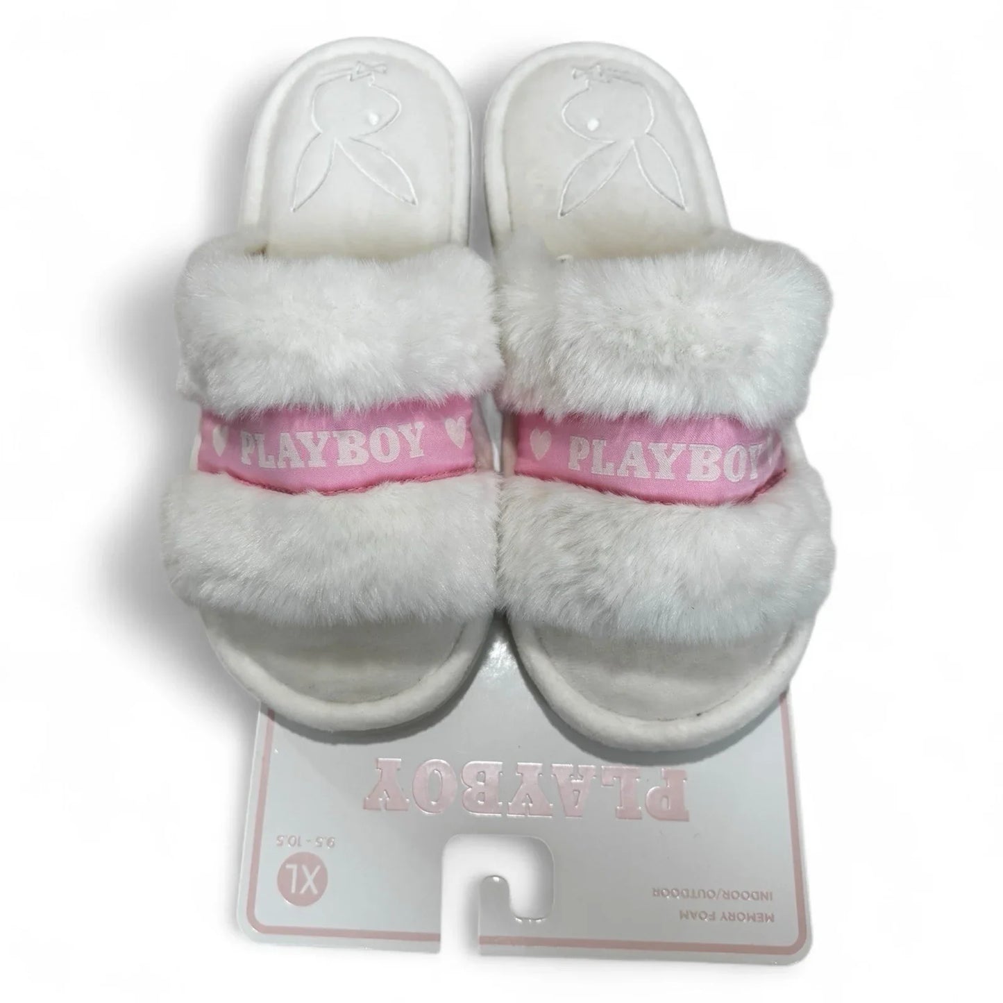 Playboy Pink & White Slippers Memory F Indoor/outdoor Soles Women's Sz 9.5-10.5 - Trendiez U ♥ 