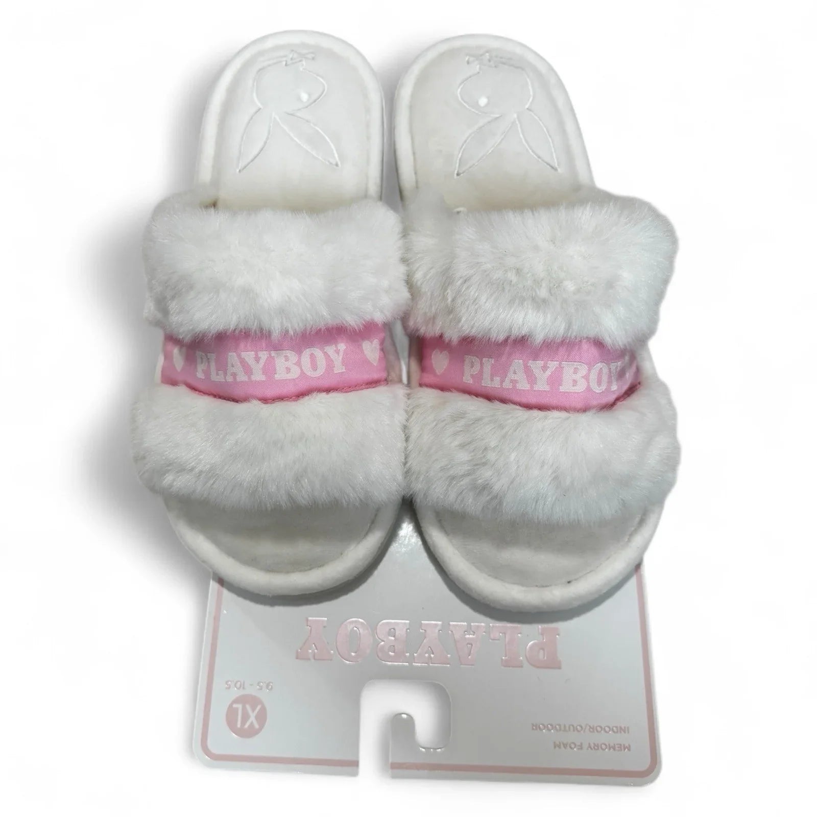 Playboy Pink & White Slippers Memory F Indoor/outdoor Soles Women's Sz 9.5-10.5 - Trendiez U ♥ 