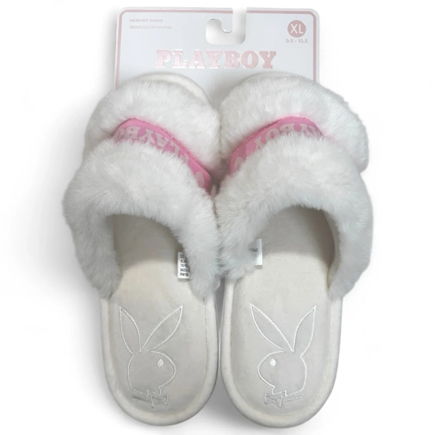 Playboy Pink & White Slippers Memory F Indoor/outdoor Soles Women's Sz 9.5-10.5 - Trendiez U ♥ 