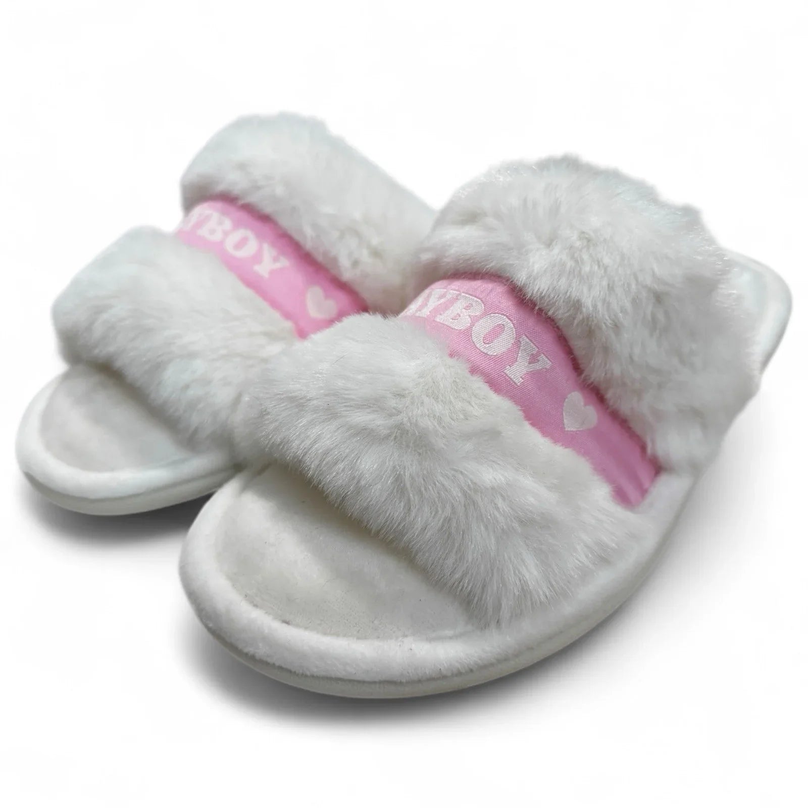 Playboy Pink & White Slippers Memory F Indoor/outdoor Soles Women's Sz 9.5-10.5 - Trendiez U ♥ 