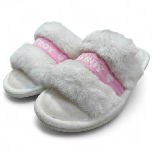 Playboy Pink & White Slippers Memory F Indoor/outdoor Soles Women's Sz 9.5-10.5 - Trendiez U ♥ 