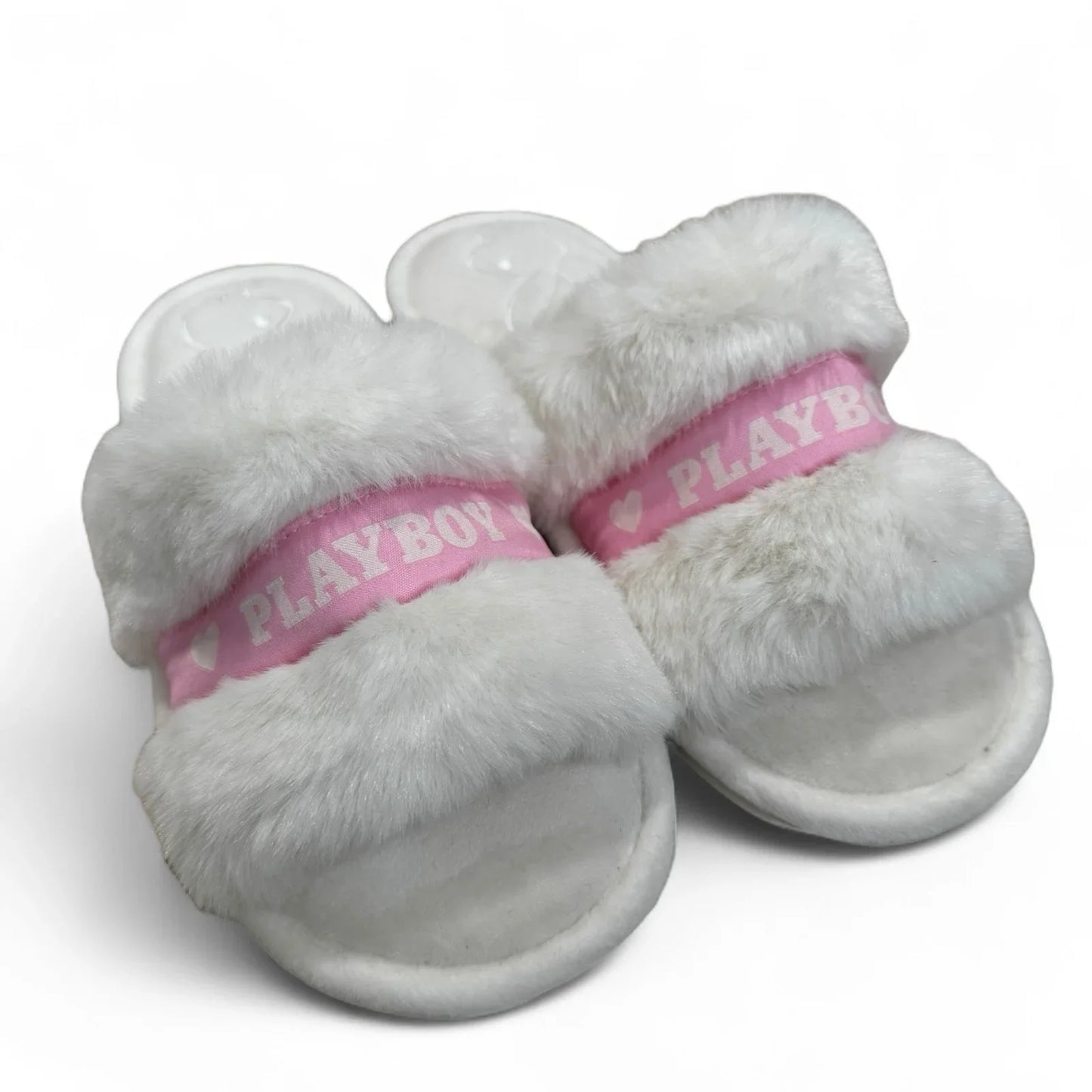 Playboy Pink & White Slippers Memory F Indoor/outdoor Soles Women's Sz 9.5-10.5 - Trendiez U ♥ 