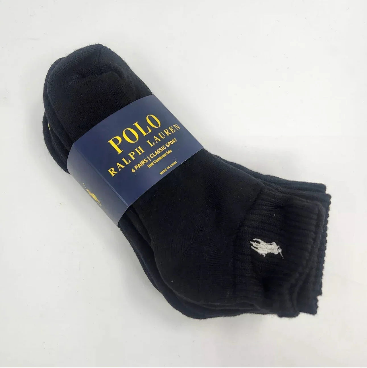 Polo Ralph Lauren 6-Pair Quarter Crew Black Socks Gray Pony Men's Size 10-13 - Trendiez U ♥ 