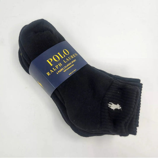 Polo Ralph Lauren 6-Pair Quarter Crew Black Socks Gray Pony Men's Size 10-13 - Trendiez U ♥ 