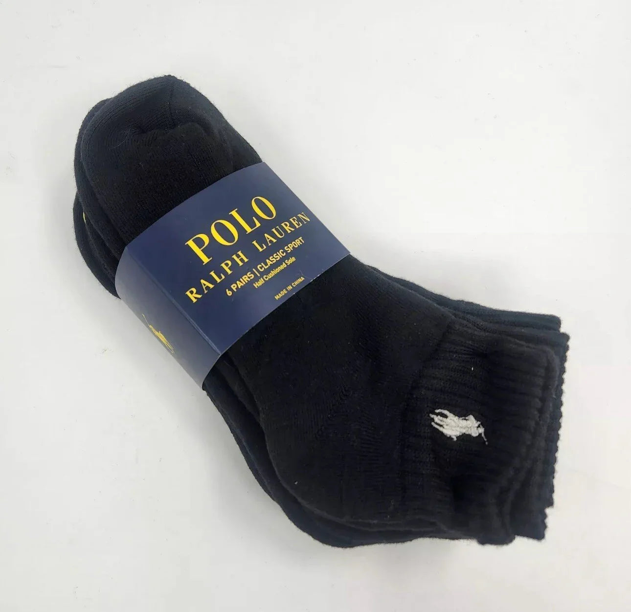 Polo Ralph Lauren 6-Pair Quarter Crew Black Socks Gray Pony Men's Size 10-13 - Trendiez U ♥ 
