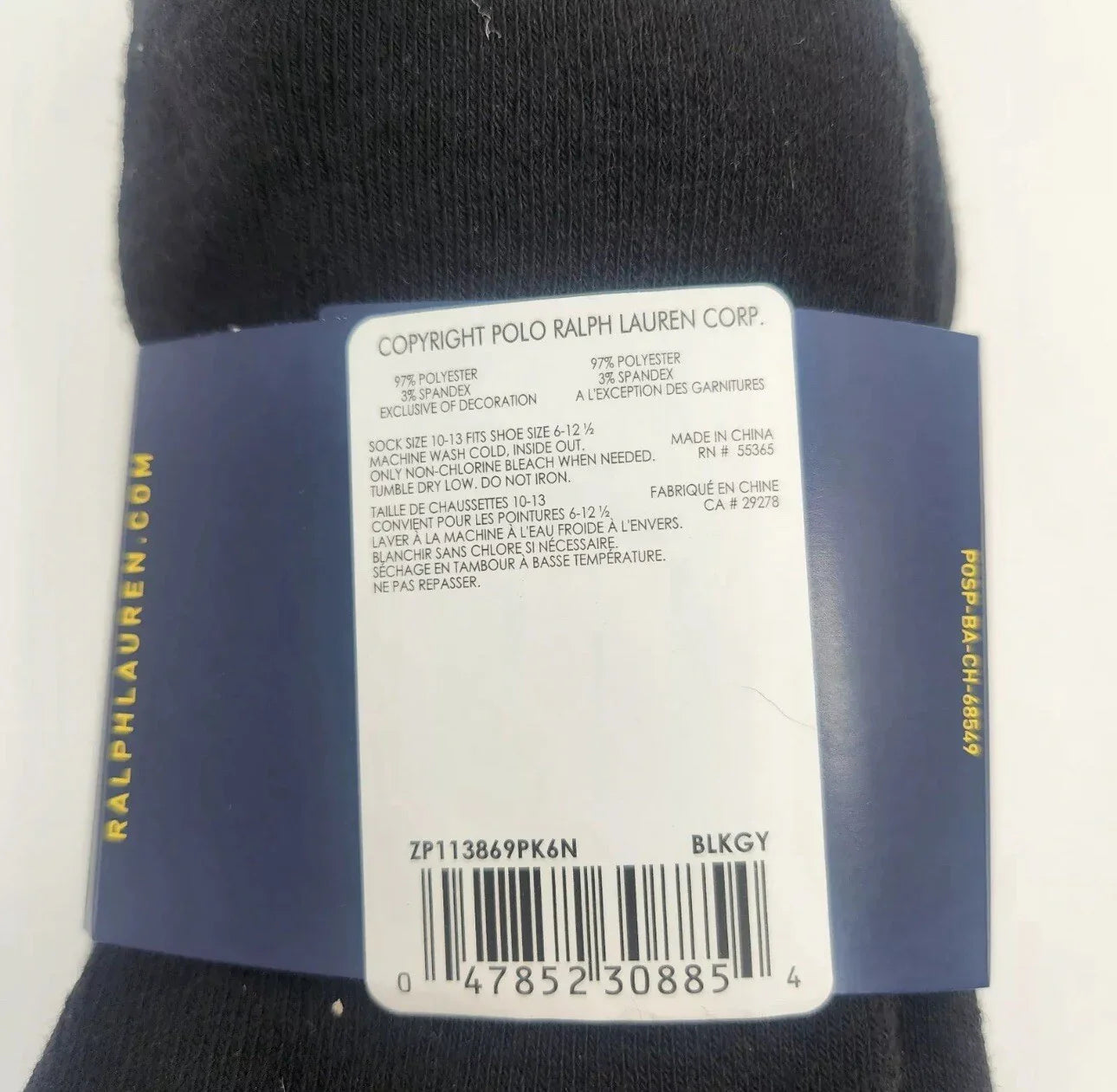Polo Ralph Lauren 6-Pair Quarter Crew Black Socks Gray Pony Men's Size 10-13 - Trendiez U ♥ 