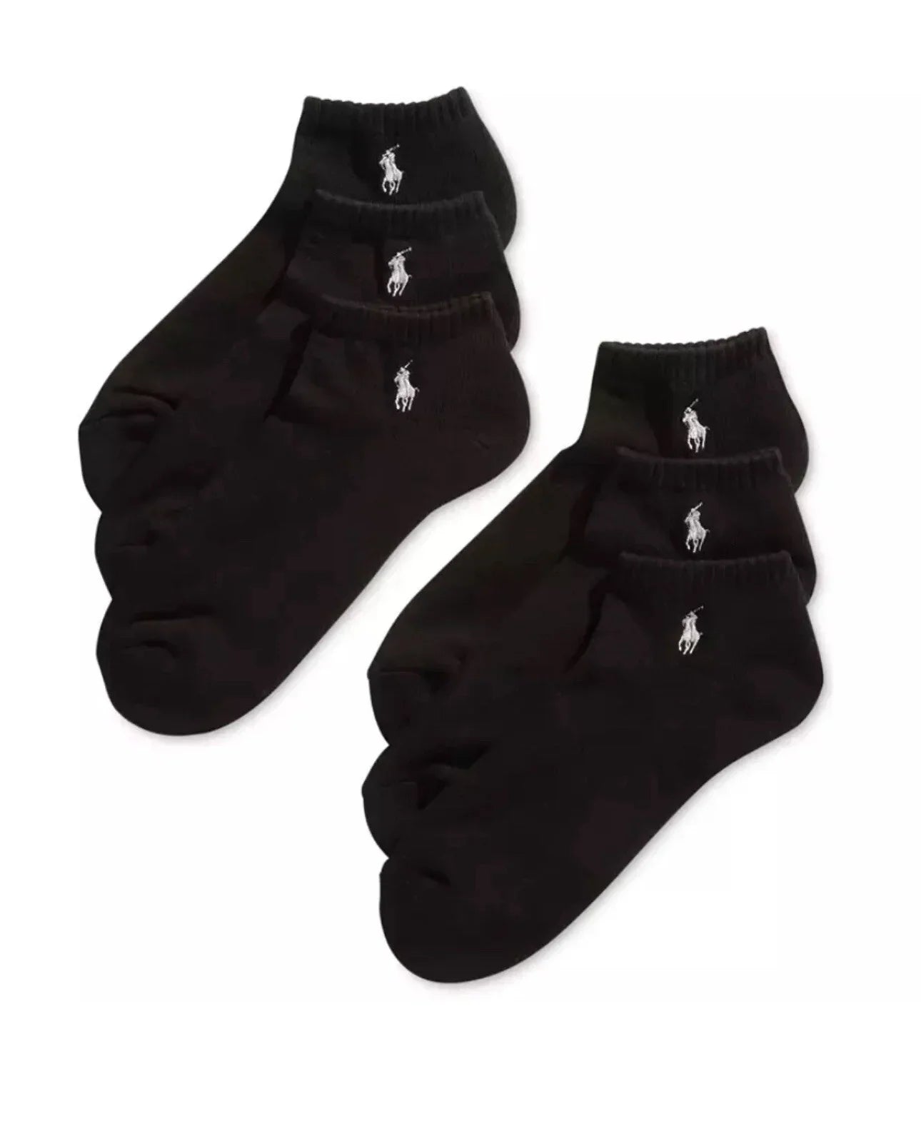 Polo Ralph Lauren 6-Pair Quarter Crew Black Socks Gray Pony Men's Size 10-13 - Trendiez U ♥ 