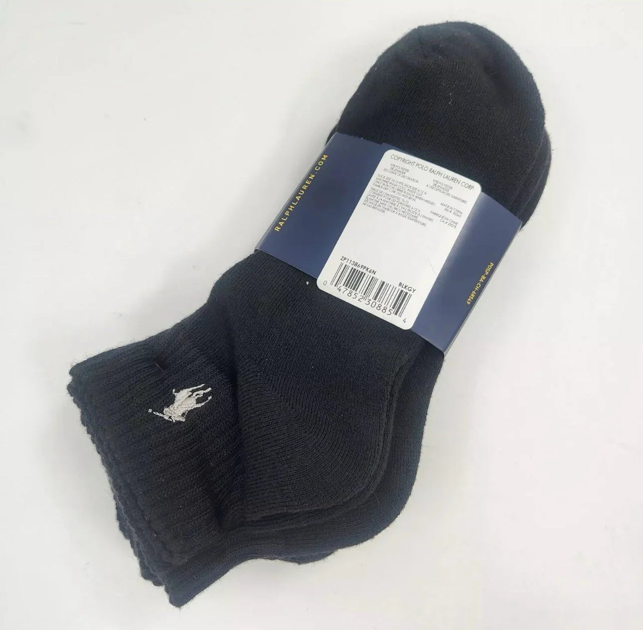 Polo Ralph Lauren 6-Pair Quarter Crew Black Socks Gray Pony Men's Size 10-13 - Trendiez U ♥ 