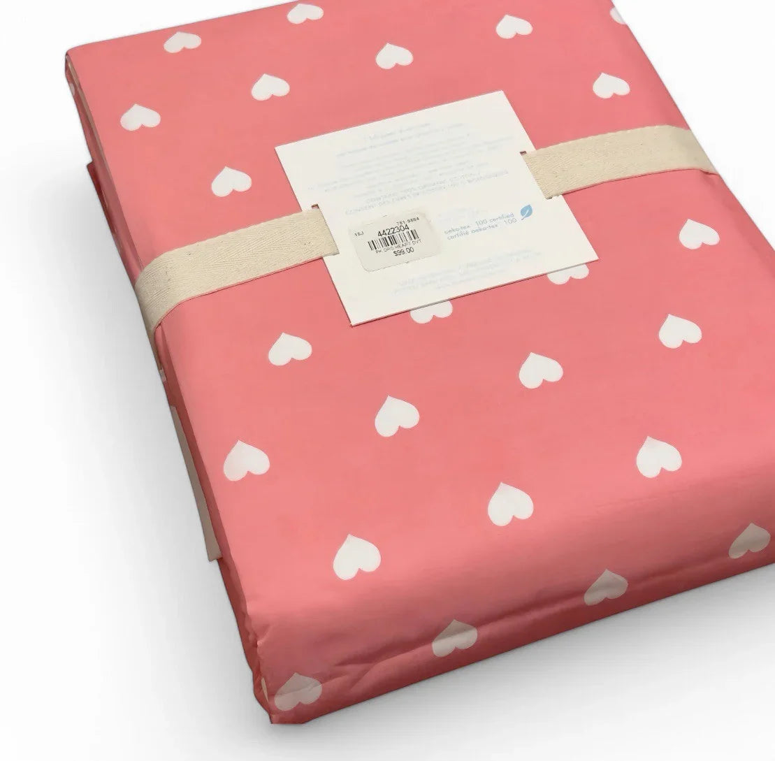 Pottery Barn Kids Organic Cotton Percale Full/Queen Duvet White Coral Pink Heart - Trendiez U ♥ 