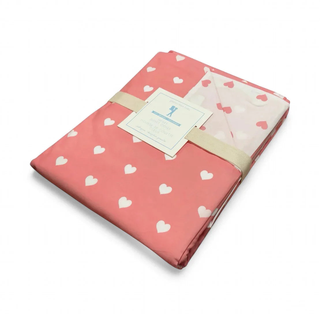 Pottery Barn Kids Organic Cotton Percale Full/Queen Duvet White Coral Pink Heart - Trendiez U ♥ 