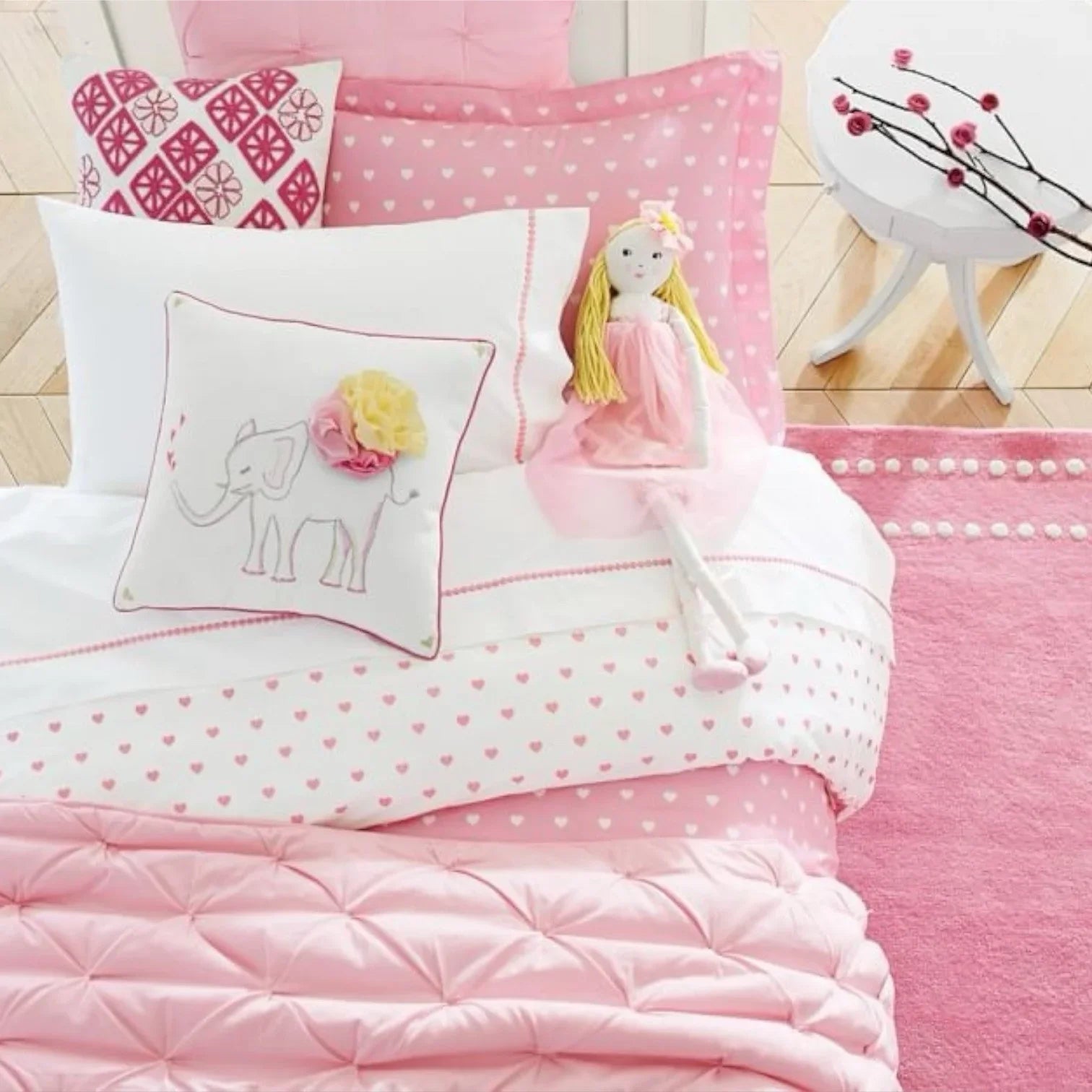 Pottery Barn Kids Organic Cotton Percale Full/Queen Duvet White Coral Pink Heart - Trendiez U ♥ 