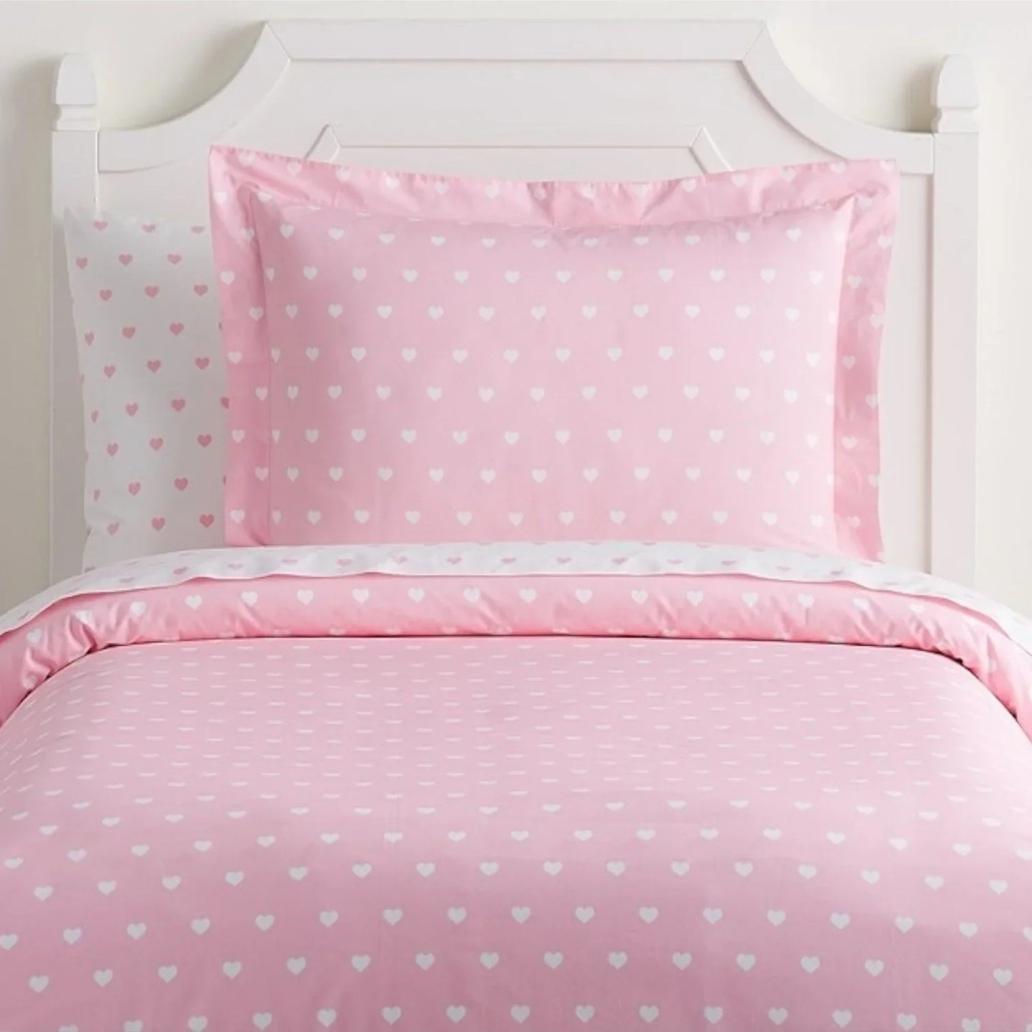 Pottery Barn Kids Organic Cotton Percale Full/Queen Duvet White Coral Pink Heart - Trendiez U ♥ 