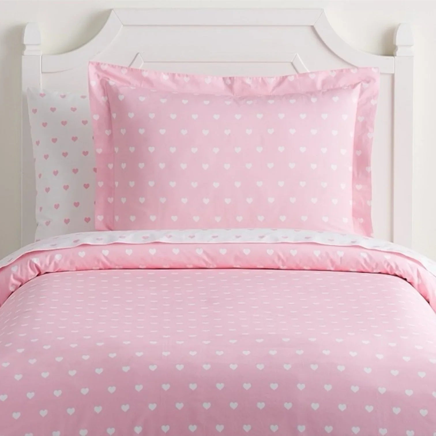 Pottery Barn Kids Organic Cotton Percale Full/Queen Duvet White Coral Pink Heart - Trendiez U ♥ 