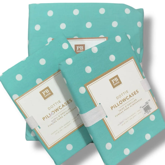 Pottery Barn PB Teen Duvet + 4 Standard Pillow Cases Dottie Turquoise Cotton - Trendiez U ♥ 