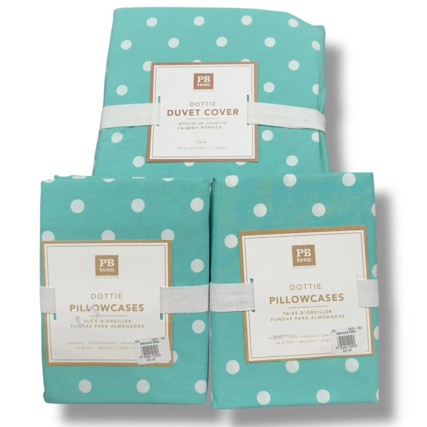 Pottery Barn PB Teen Duvet + 4 Standard Pillow Cases Dottie Turquoise Cotton - Trendiez U ♥ 