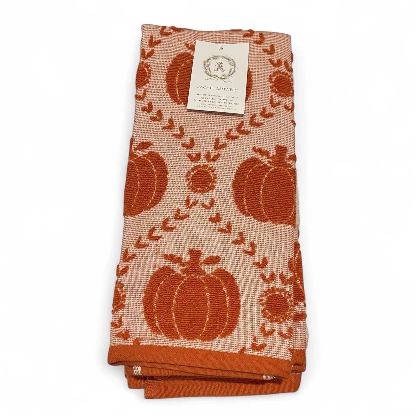 Rachel Ashwell Fall Pumpkin Farmhouse Kitchen Towel Set 3-Piece - Trendiez U ♥ 