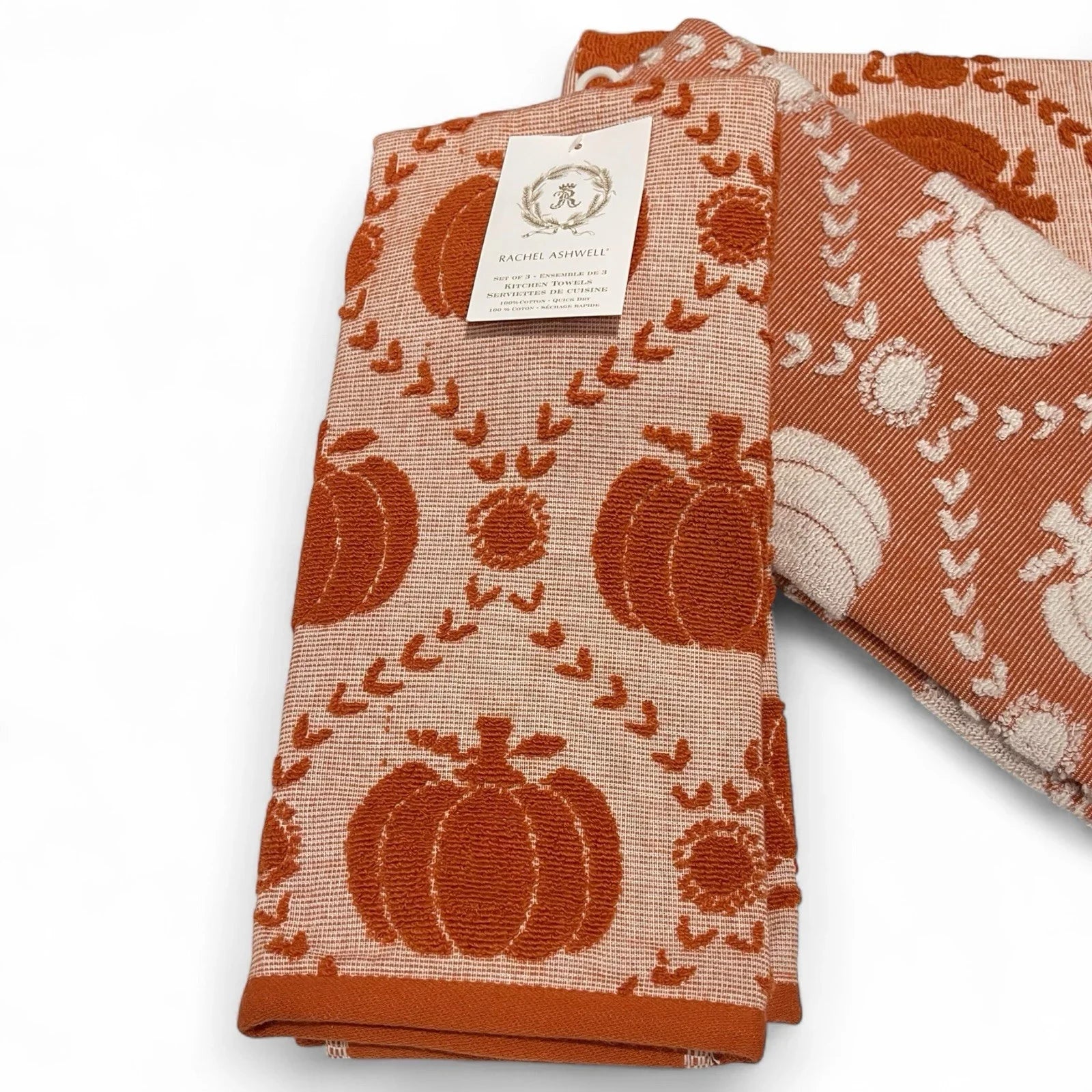 Rachel Ashwell Fall Pumpkin Farmhouse Kitchen Towel Set 3-Piece - Trendiez U ♥ 