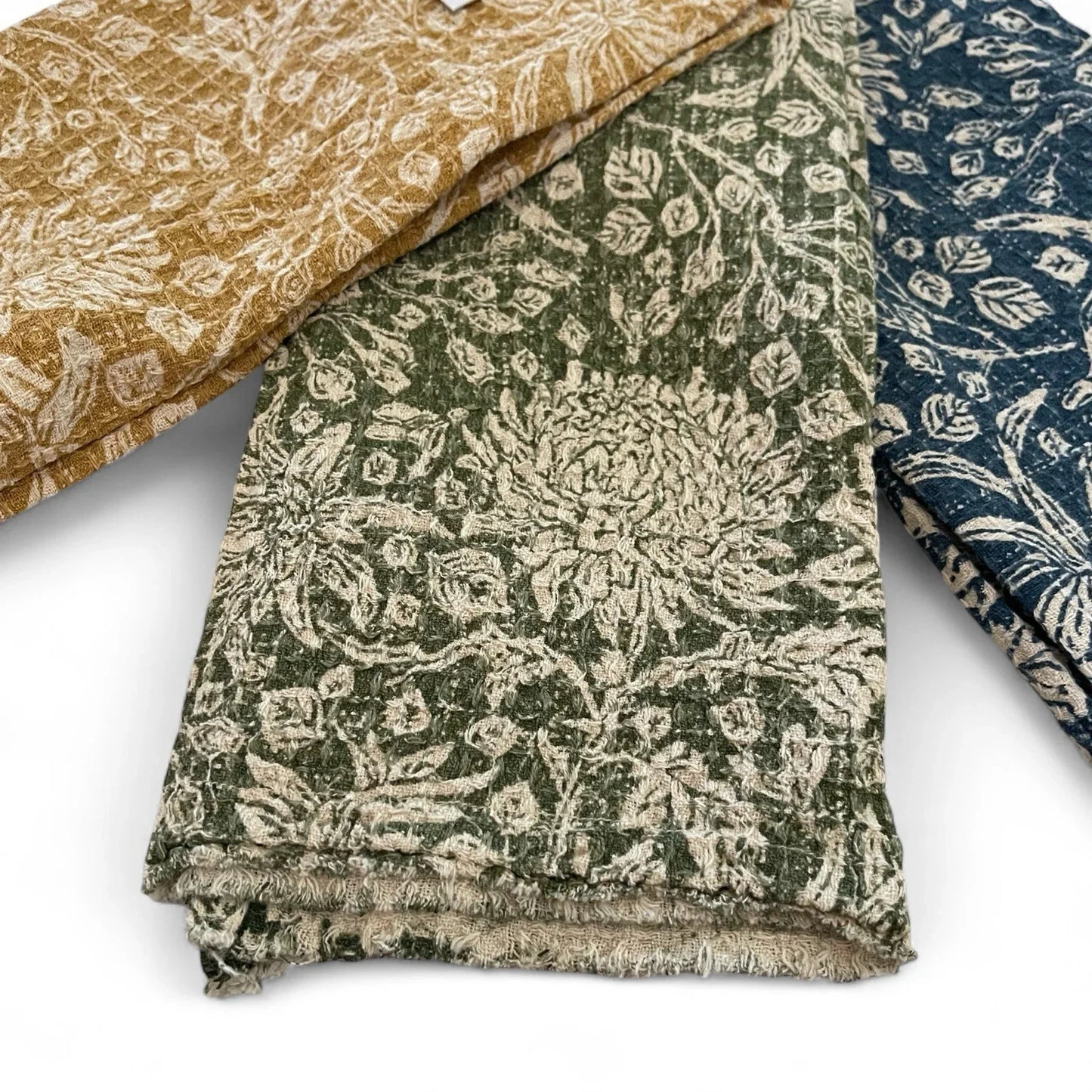 Rachel Ashwell Floral Weave Kitchen Towel Set of 3 100% Cotton Fringed Trim - Trendiez U ♥ 