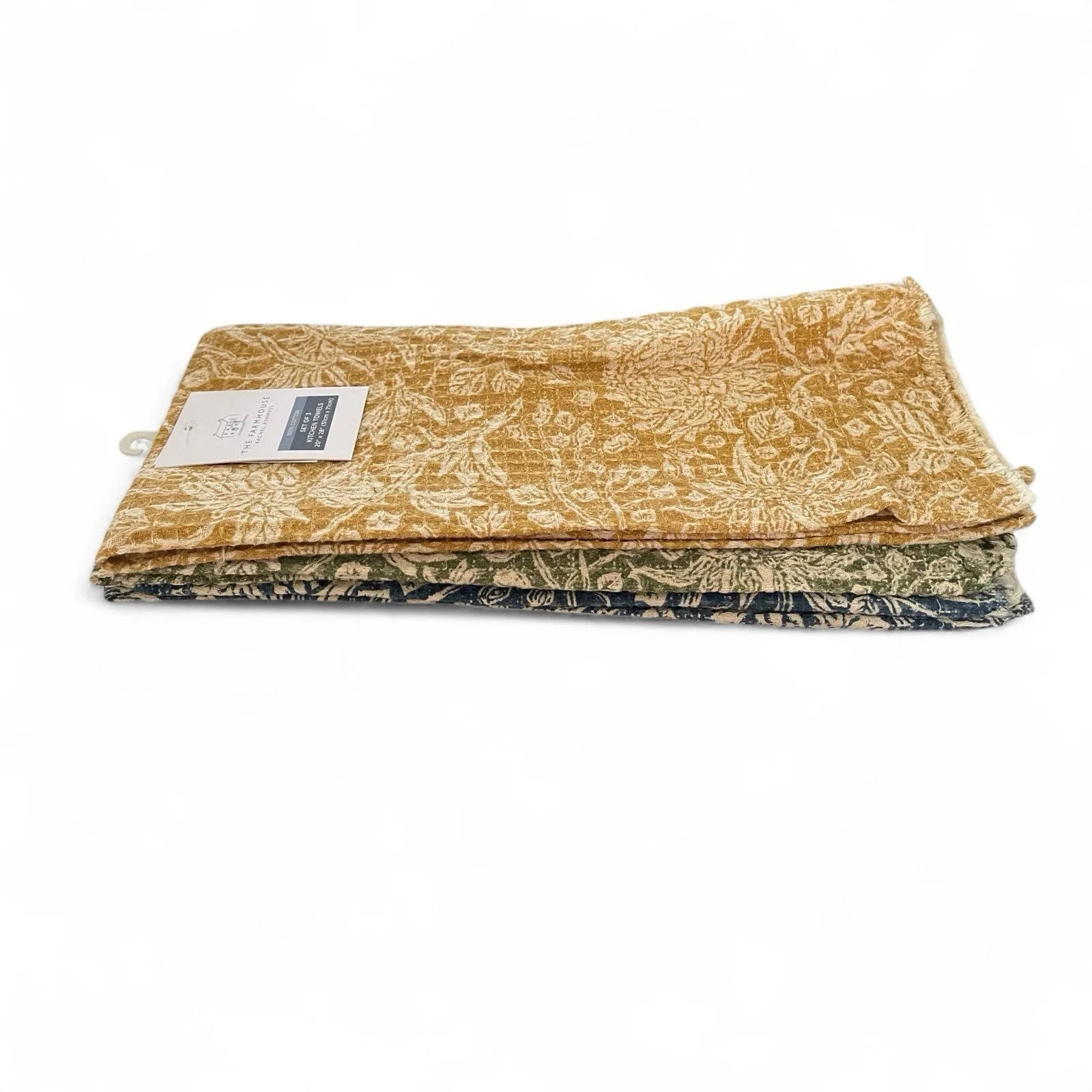 Rachel Ashwell Floral Weave Kitchen Towel Set of 3 100% Cotton Fringed Trim - Trendiez U ♥ 