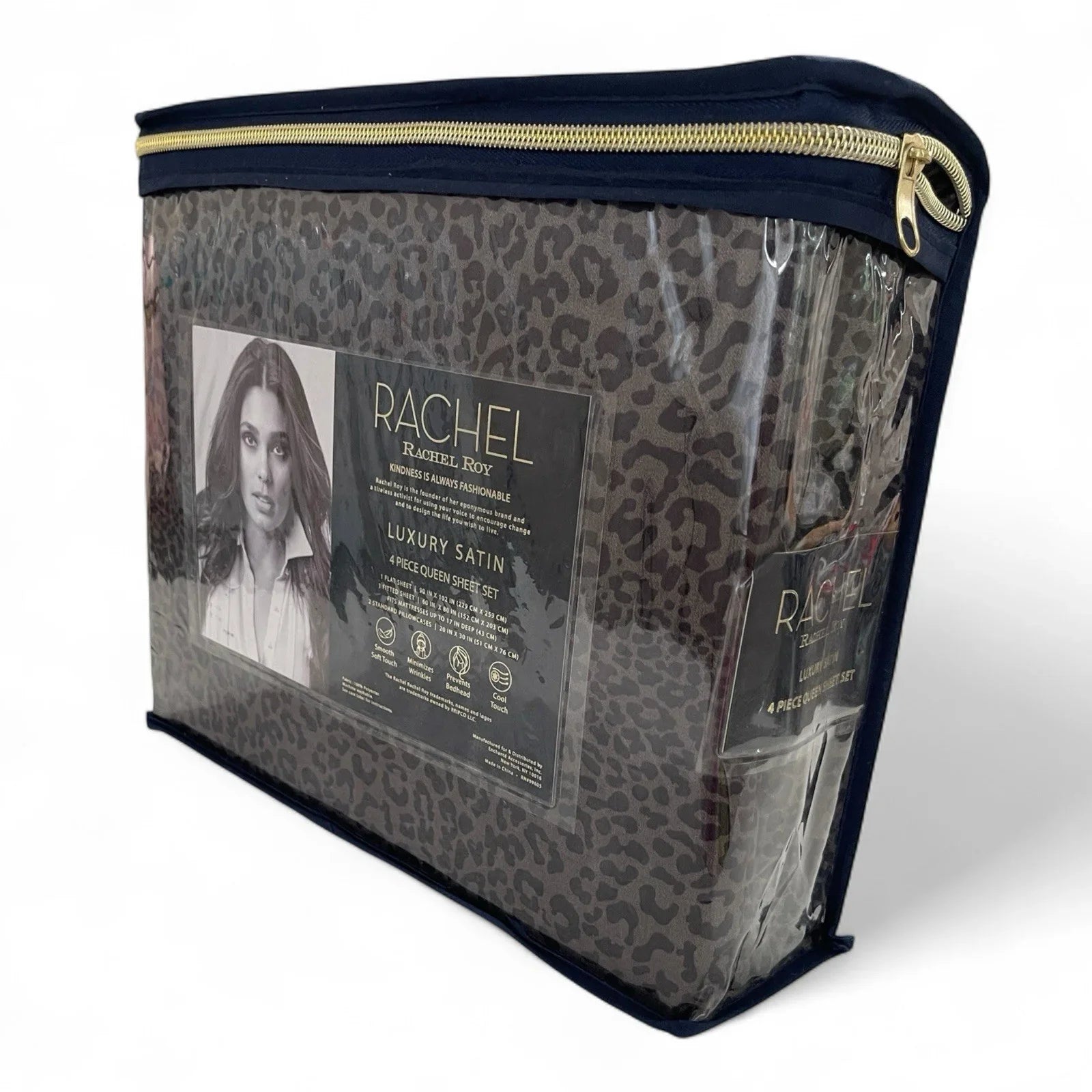 Rachel Roy Luxury Satin 4-Piece QUEEN Sheet Set Silver Leopard Print Elegant - Trendiez U ♥ 