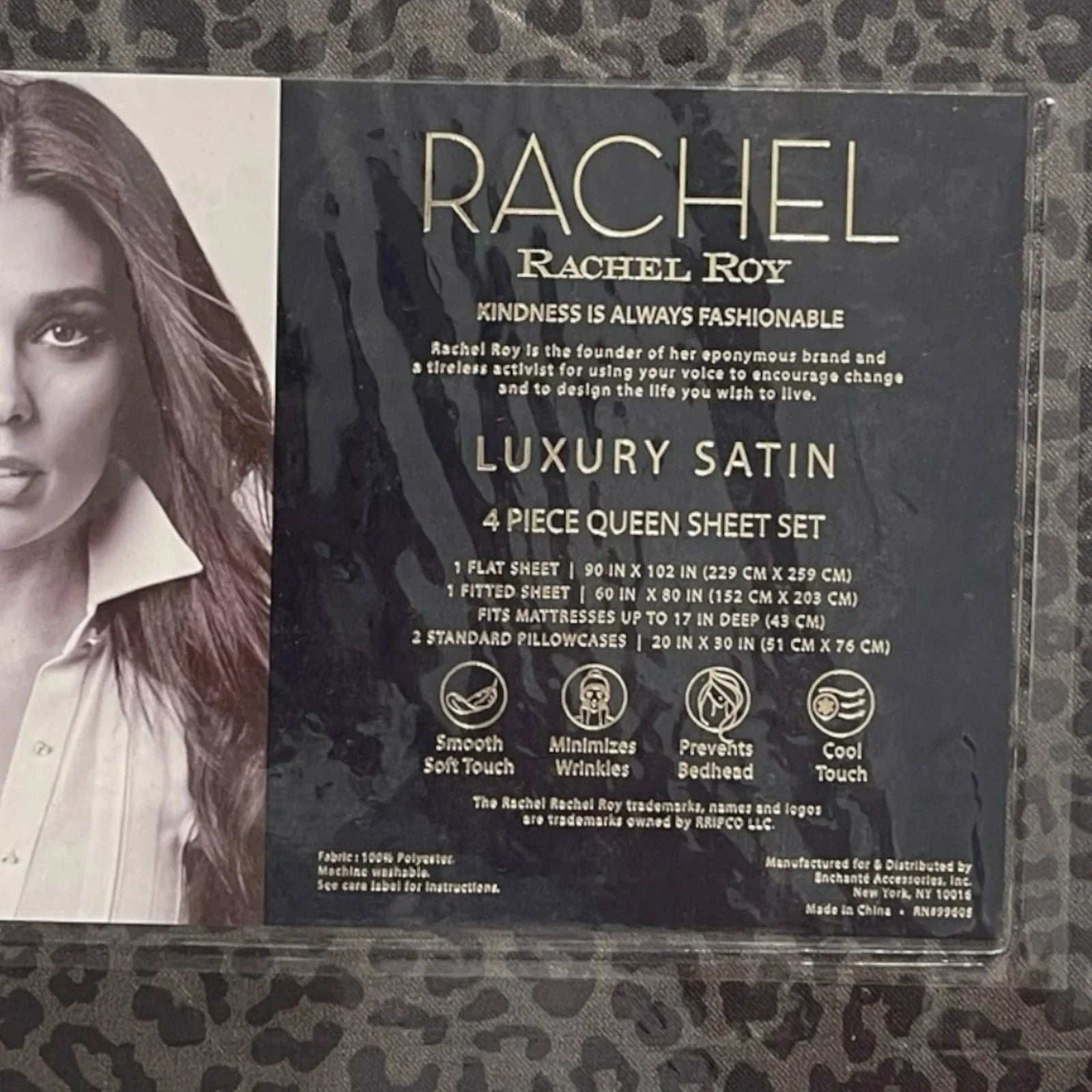 Rachel Roy Luxury Satin 4-Piece QUEEN Sheet Set Silver Leopard Print Elegant - Trendiez U ♥ 