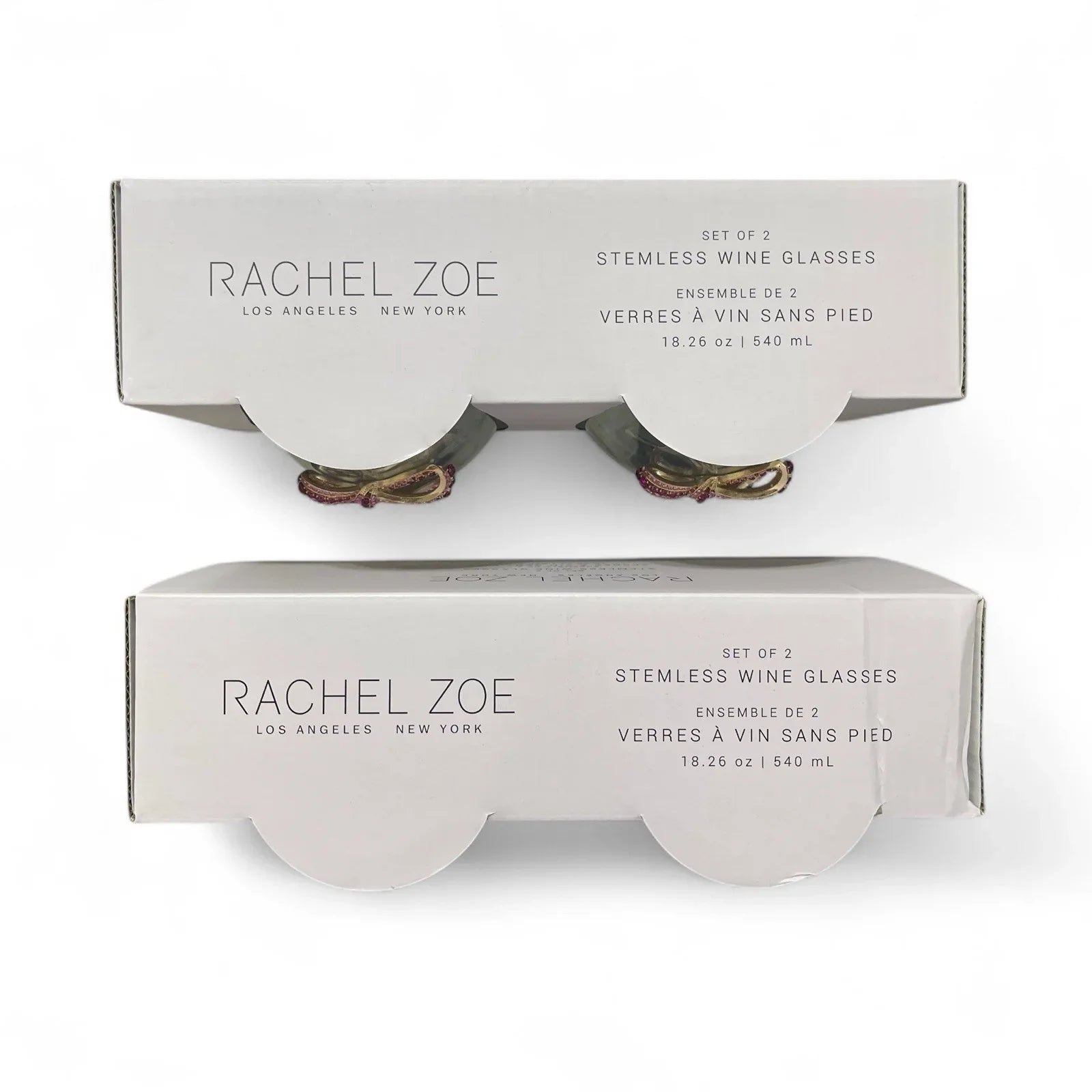 Rachel Zoe 4pc Pink Bow Jeweled Rhinestone 19 Oz Stemless Wine Glass Holiday - Trendiez U ♥ 