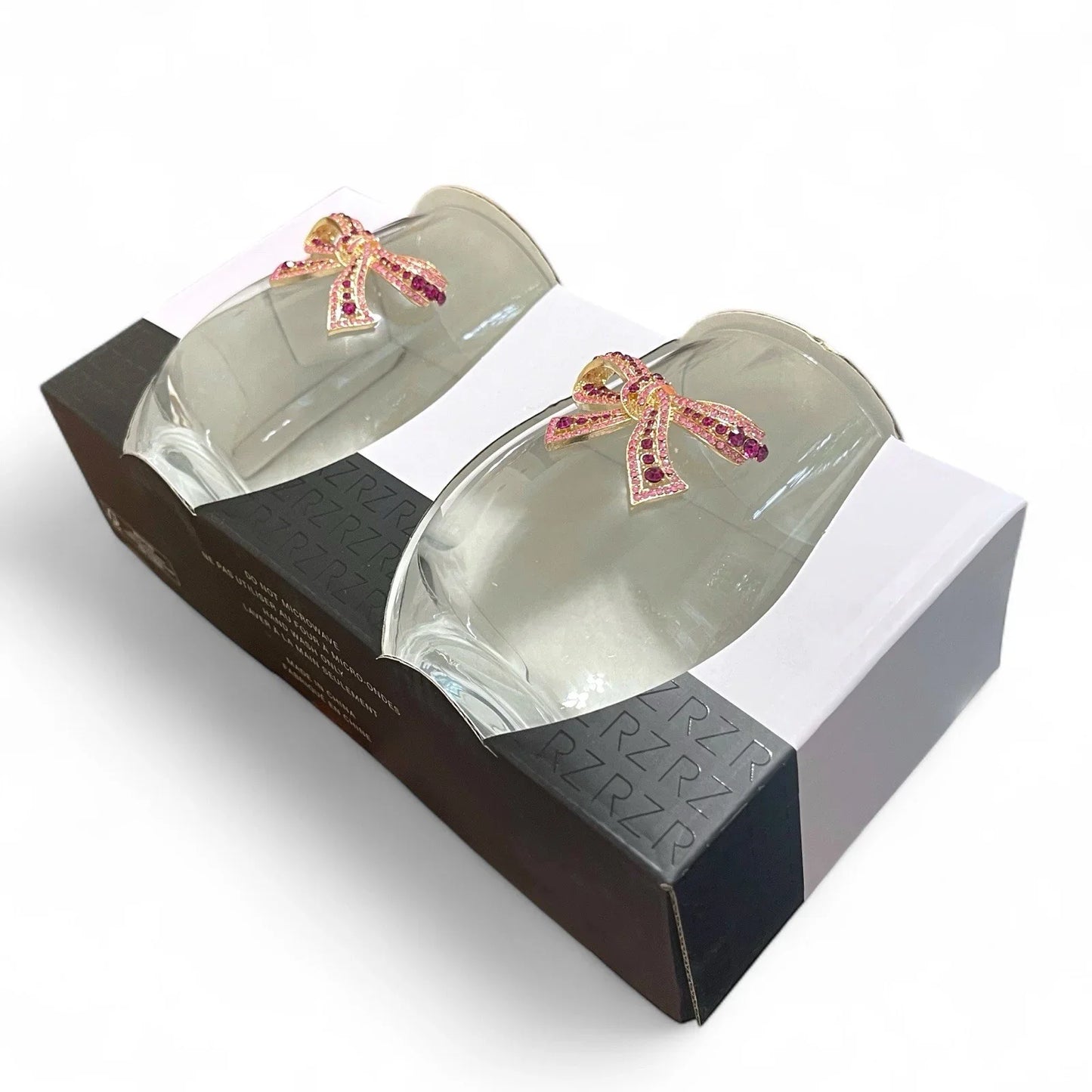 Rachel Zoe 4pc Pink Bow Jeweled Rhinestone 19 Oz Stemless Wine Glass Holiday - Trendiez U ♥ 