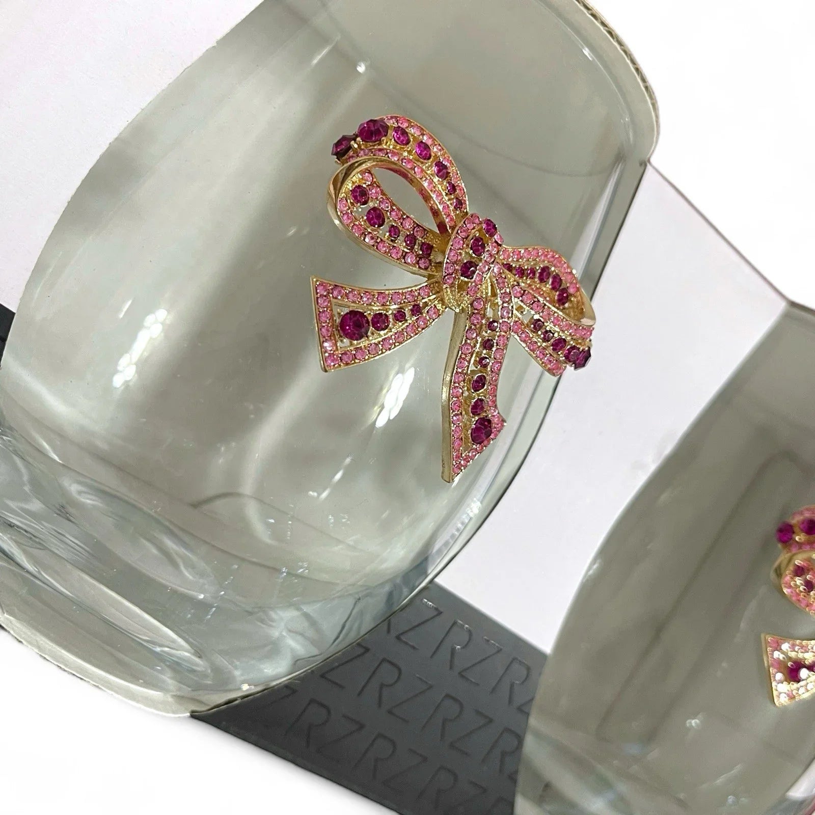 Rachel Zoe 4pc Pink Bow Jeweled Rhinestone 19 Oz Stemless Wine Glass Holiday - Trendiez U ♥ 