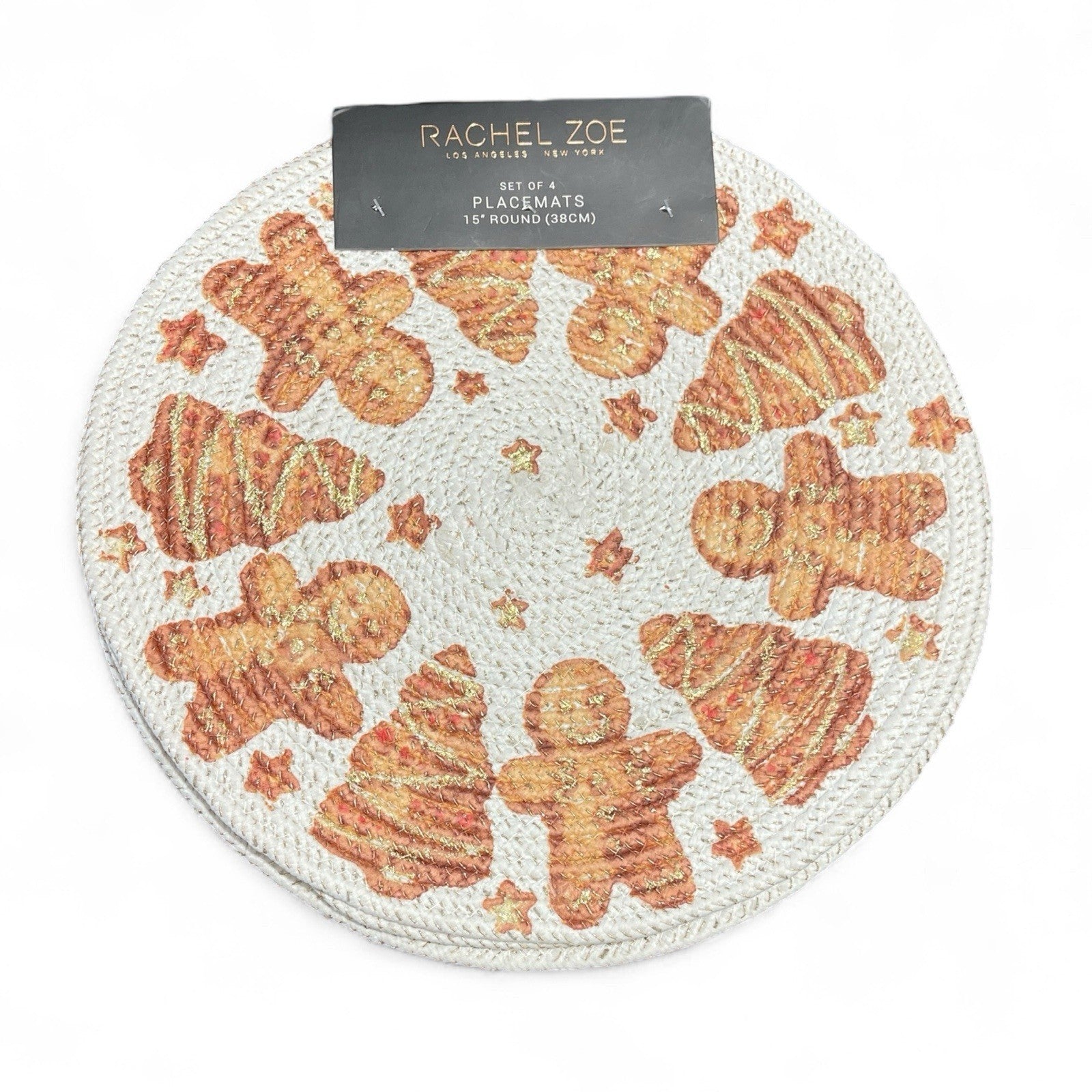 Rachel Zoe Braided Placemats 4PC Set Gold Gingerbread Men Metallic Farmhouse - Trendiez U ♥ 