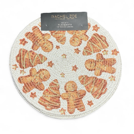 Rachel Zoe Braided Placemats 4PC Set Gold Gingerbread Men Metallic Farmhouse - Trendiez U ♥ 