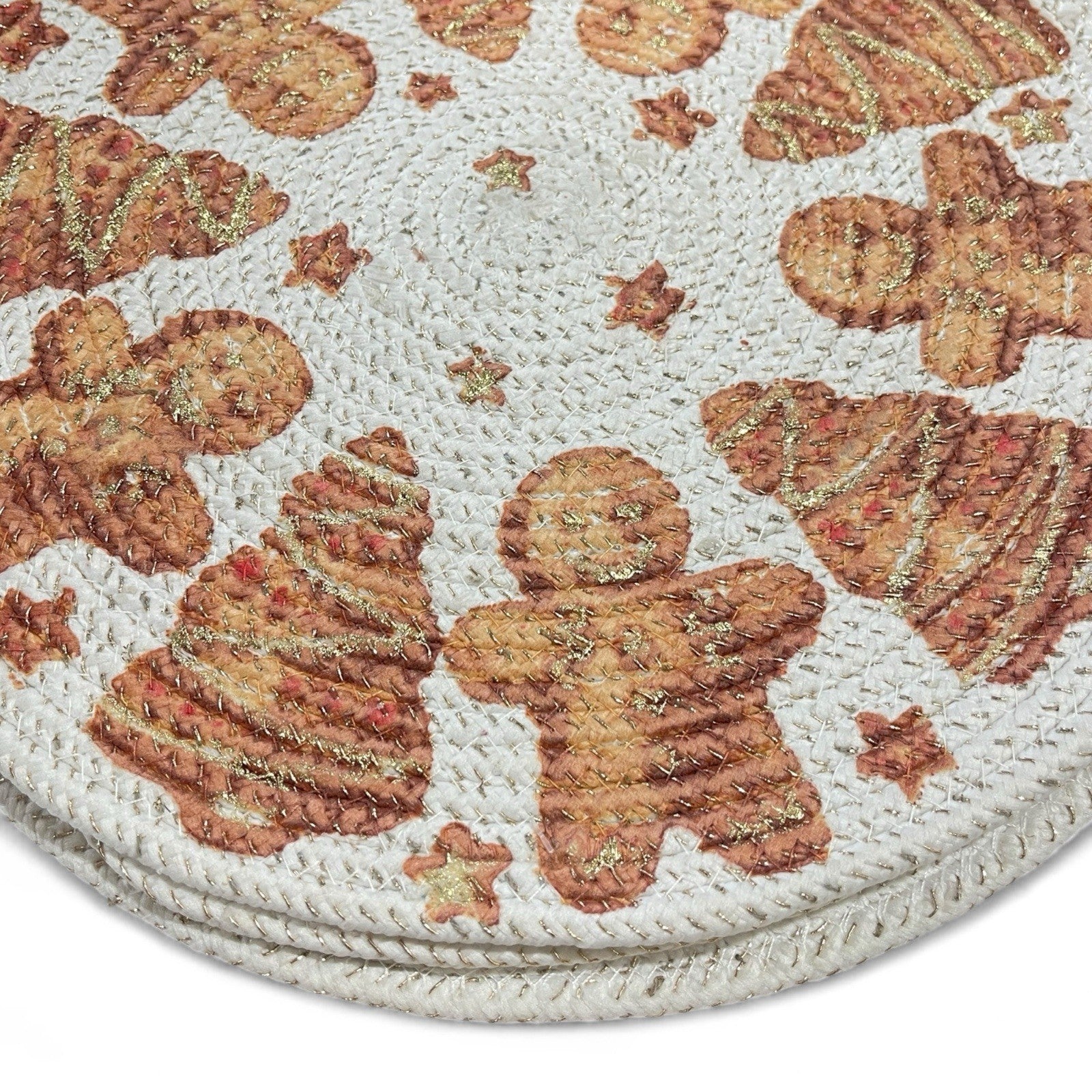 Rachel Zoe Braided Placemats 4PC Set Gold Gingerbread Men Metallic Farmhouse - Trendiez U ♥ 