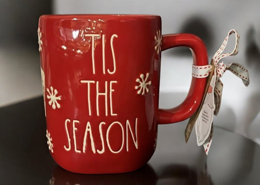 Rae Dunn Christmas Mug - ‘Tis The Season - Red With Snowflakes - Trendiez U ♥ 