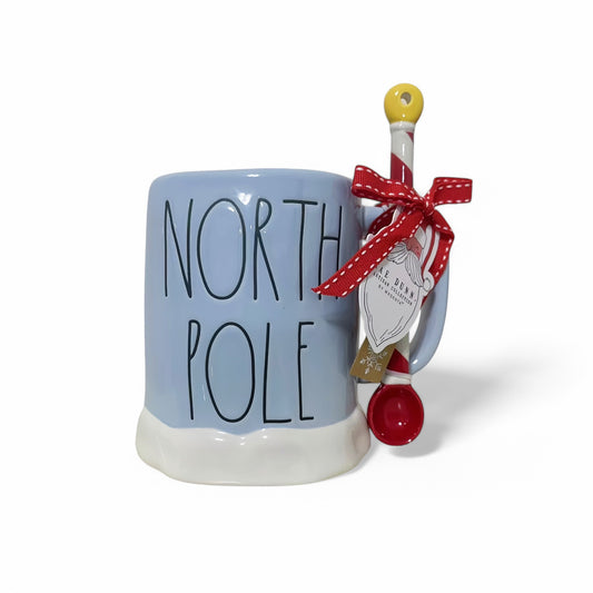 Rae Dunn Christmas NORTH POLE Mug w/ Candy Cane Striped Spoon - Trendiez U ♥ 
