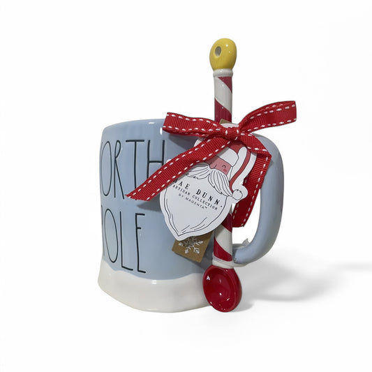Rae Dunn Christmas NORTH POLE Mug w/ Candy Cane Striped Spoon - Trendiez U ♥ 