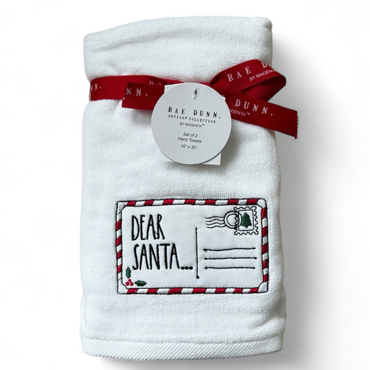 Rae Dunn "DEAR SANTA" Bathroom Hand Towels Christmas Holiday White Red Gift - Trendiez U ♥ 