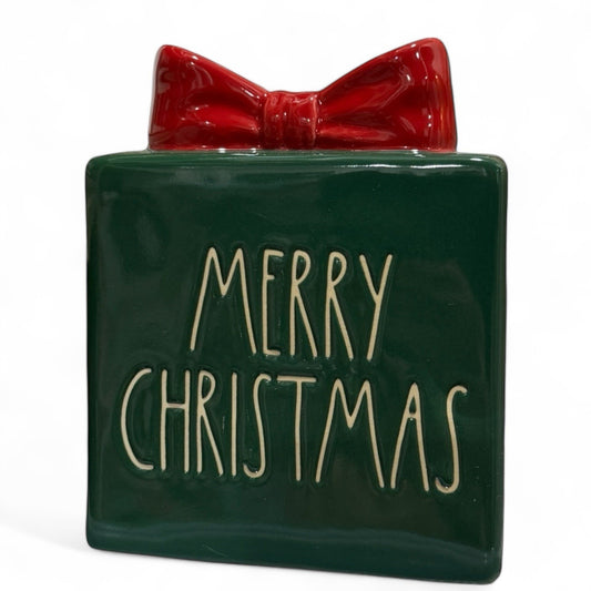 Rae Dunn Merry Christmas Ceramic Block – Holiday Green Gift Box, 4" Decor - Trendiez U ♥ 