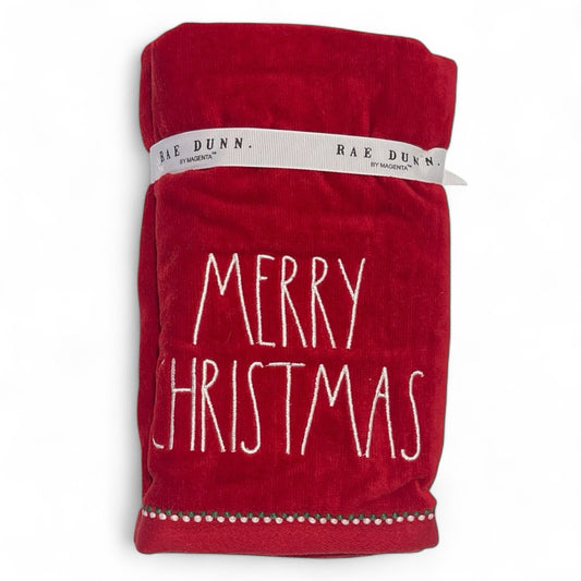 Rae Dunn Merry Christmas Hand Towel Set 2pc Red Embroidered Cotton Velour NEW - Trendiez U ♥ 