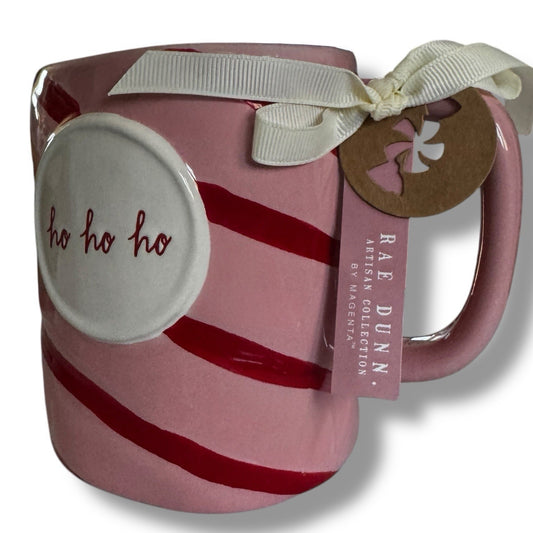 Rae Dunn Pink Red Candy Cane Swirl HO HO HO Christmas Coffee Tea Mug PEPPERMINT - Trendiez U ♥ 