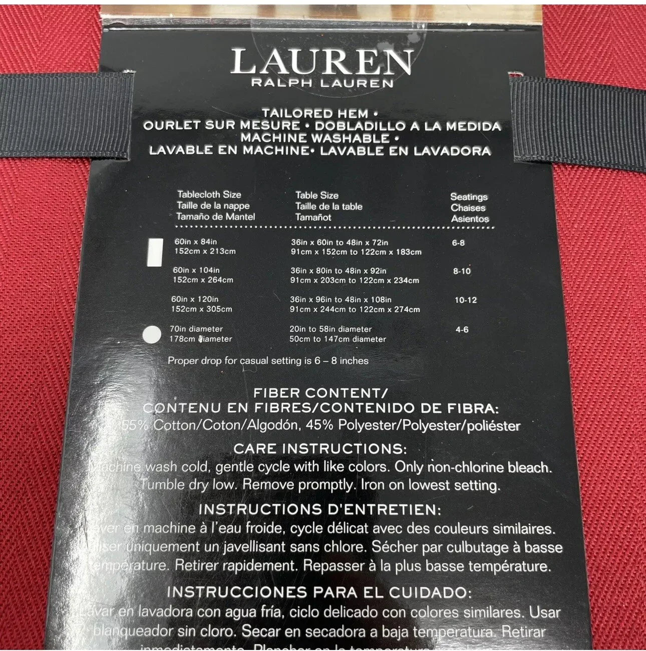 Ralph Lauren Deep Red Tablecloth 60x104 Nappe Mantel,Rectangle Elegant Oblong - Trendiez U ♥ 