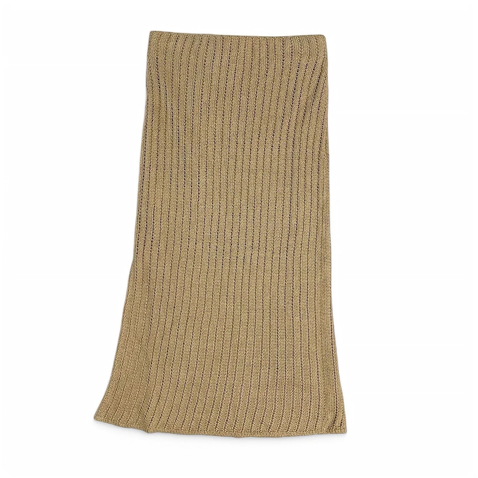 Ralph Lauren Tan Crochet Midi Skirt 100% Linen Side Slit Spring Summer Boho Sz S - Trendiez U ♥ 