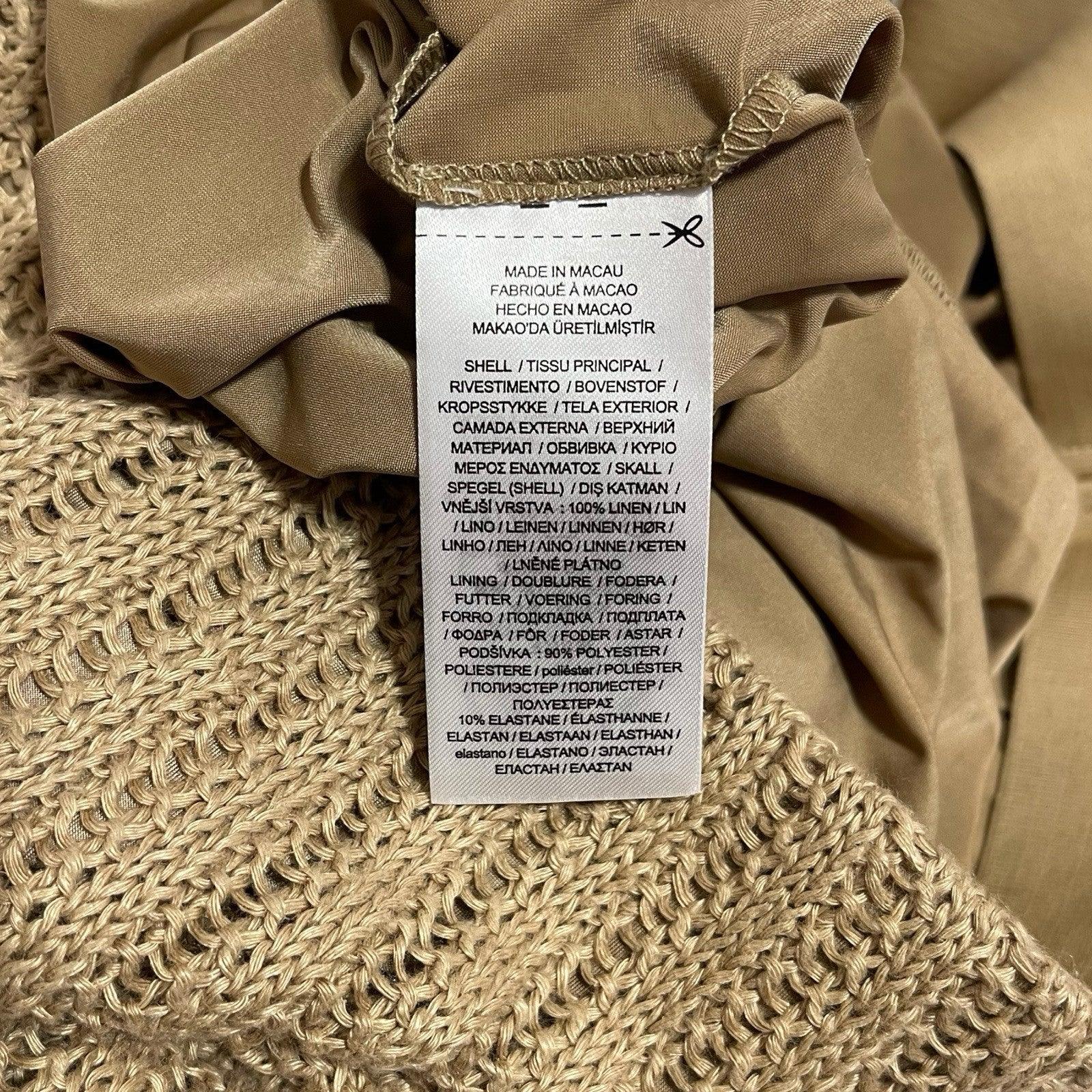 Ralph Lauren Tan Crochet Midi Skirt 100% Linen Side Slit Spring Summer Boho Sz S - Trendiez U ♥ 
