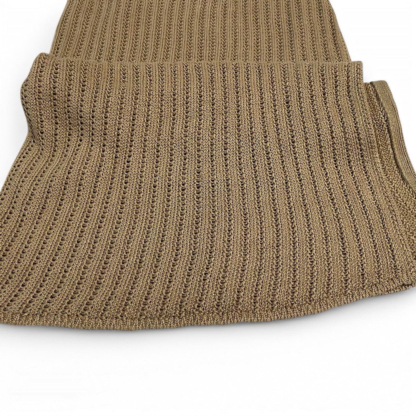 Ralph Lauren Tan Crochet Midi Skirt 100% Linen Side Slit Spring Summer Boho Sz S - Trendiez U ♥ 