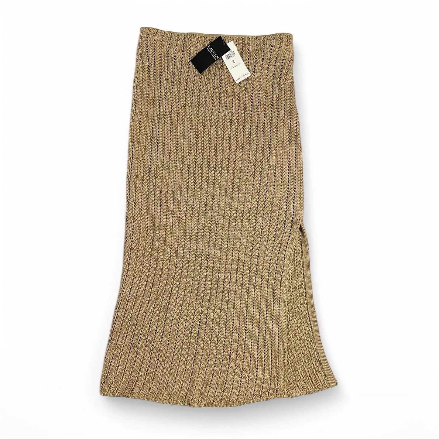 Ralph Lauren Tan Crochet Midi Skirt 100% Linen Side Slit Spring Summer Boho Sz S - Trendiez U ♥ 