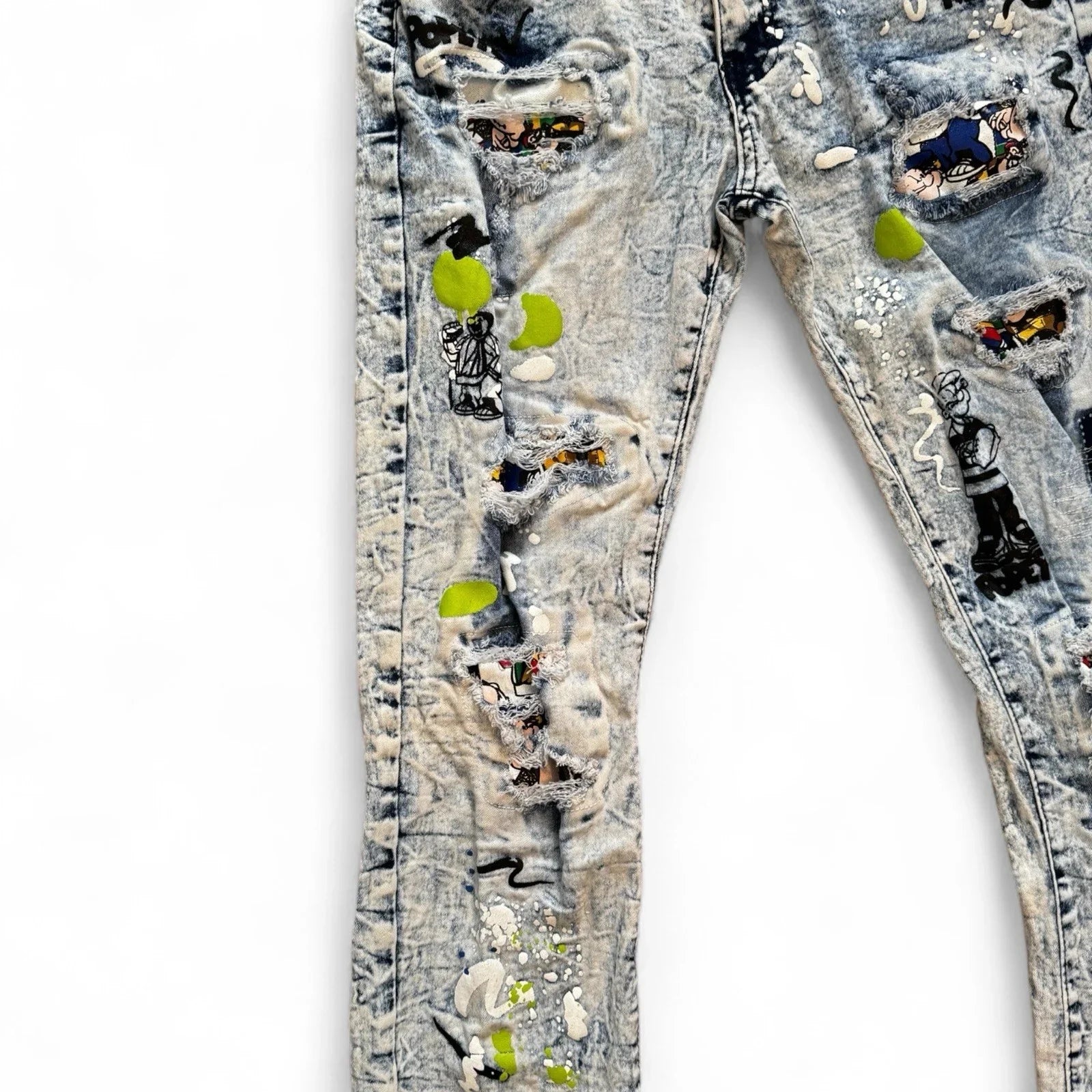Reason Clothing Men’s Popeye Streetwear Jeans – Acid Wash Skinny Fit 34x32 - Trendiez U ♥ 