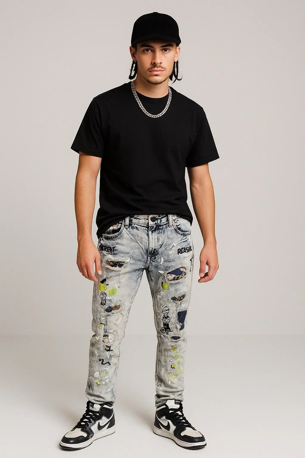 Reason Clothing Men’s Popeye Streetwear Jeans – Acid Wash Skinny Fit 34x32 - Trendiez U ♥ 