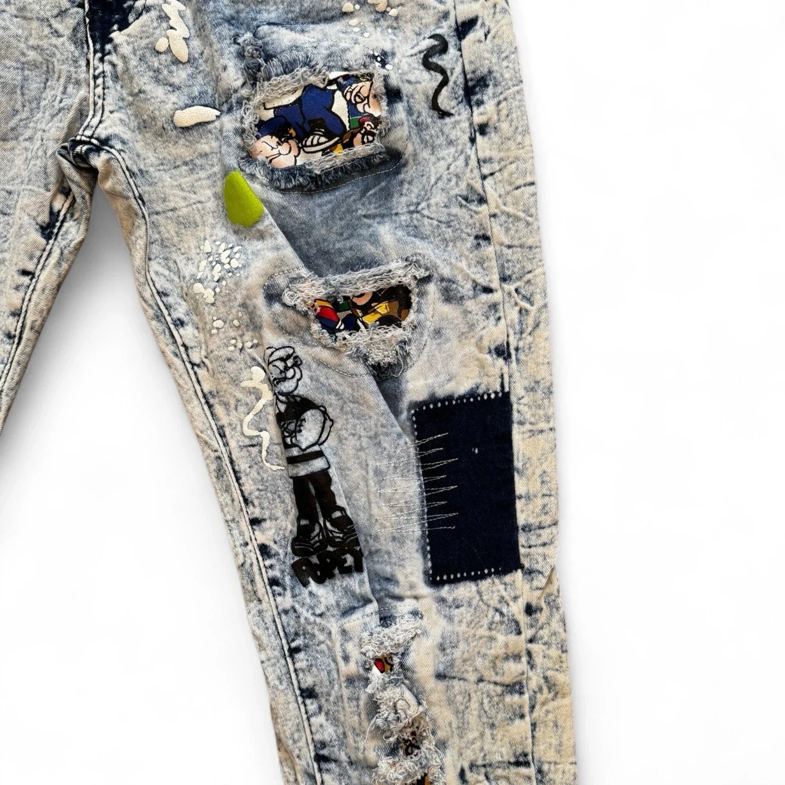 Reason Clothing Men’s Popeye Streetwear Jeans – Acid Wash Skinny Fit 34x32 - Trendiez U ♥ 