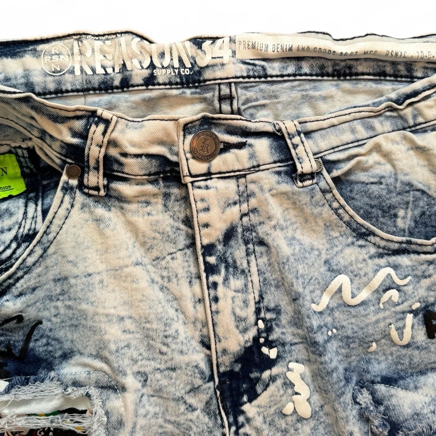 Reason Clothing Men’s Popeye Streetwear Jeans – Acid Wash Skinny Fit 34x32 - Trendiez U ♥ 