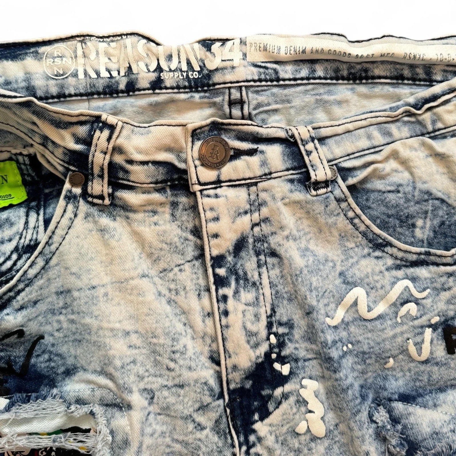Reason Clothing Men’s Popeye Streetwear Jeans – Acid Wash Skinny Fit 34x32 - Trendiez U ♥ 